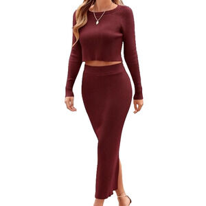 PRETTYGARDEN Women's 2 Piece Sweater Set Crop Top Maxi Bodycon Skirt (Size S)